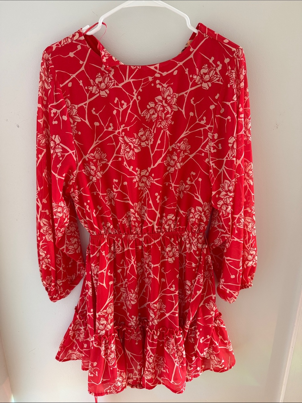 Red Floral Long-Sleeve Mini Dress